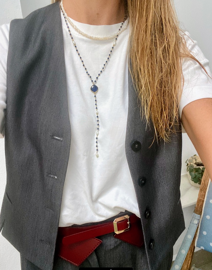 Collar corbatero  perlas