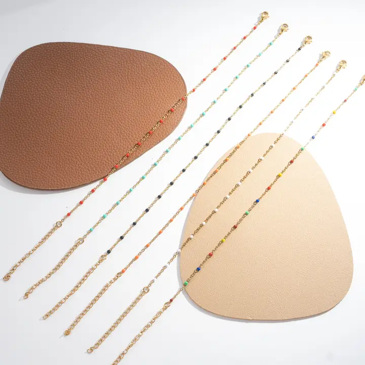Tobillera de cadena fina con bolitas de colores en acero – Modelo Elba