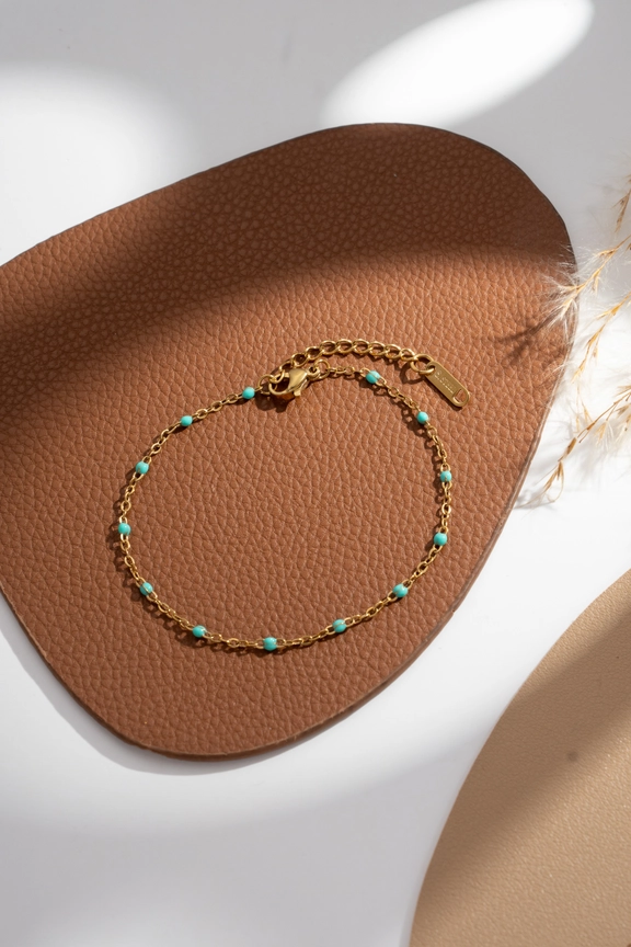 Pulsera de eslabones finos con bolitas de colores en acero – Modelo Elba