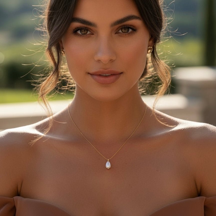 Collar de cadena serpiente con perla de río – Modelo Sirena